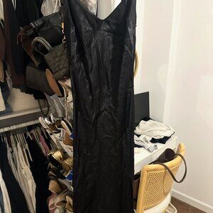 Midi satin dress in black